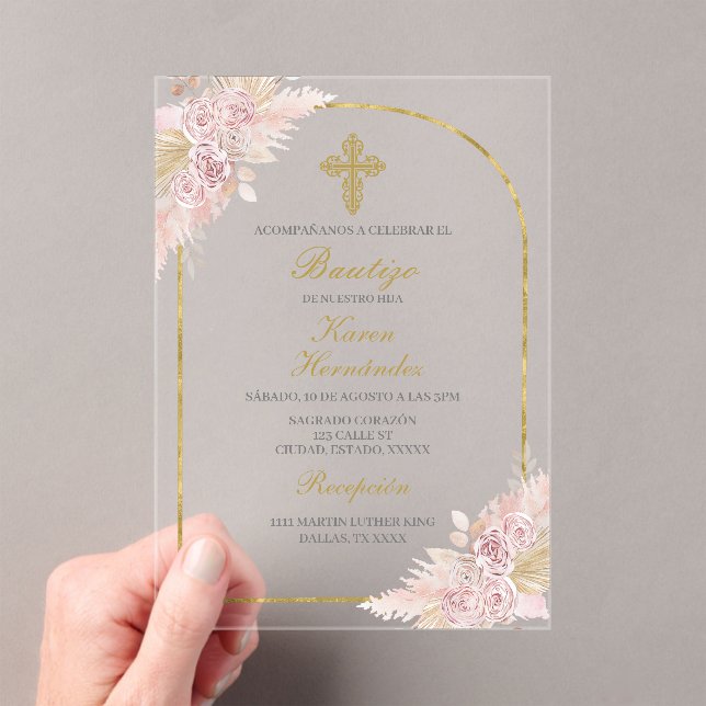 Invitations En Acrylique Boho Baptism espagnol (In situ (ordinateur de poche))