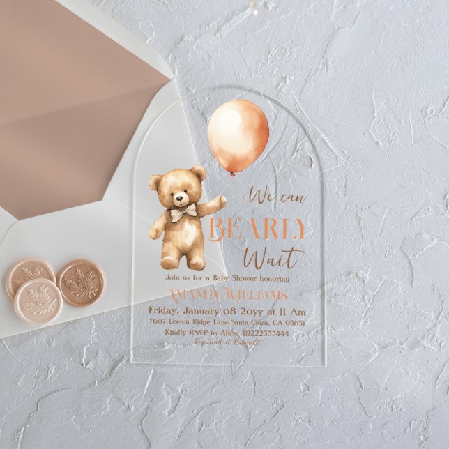 Invitations En Acrylique Boho Bearly Wait Genre Neutre Baby shower Ours (Créateur téléchargé)