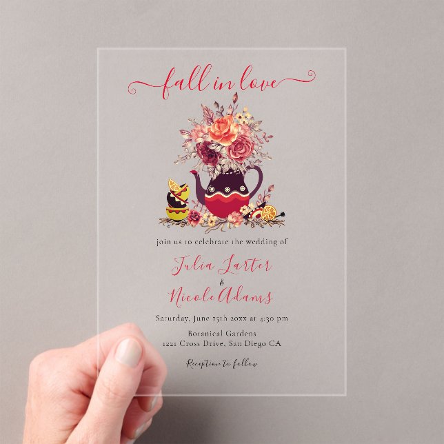 Invitations En Acrylique Boho Bourgogne Rose Pampas Lemon Tea Mariage (In situ (ordinateur de poche))