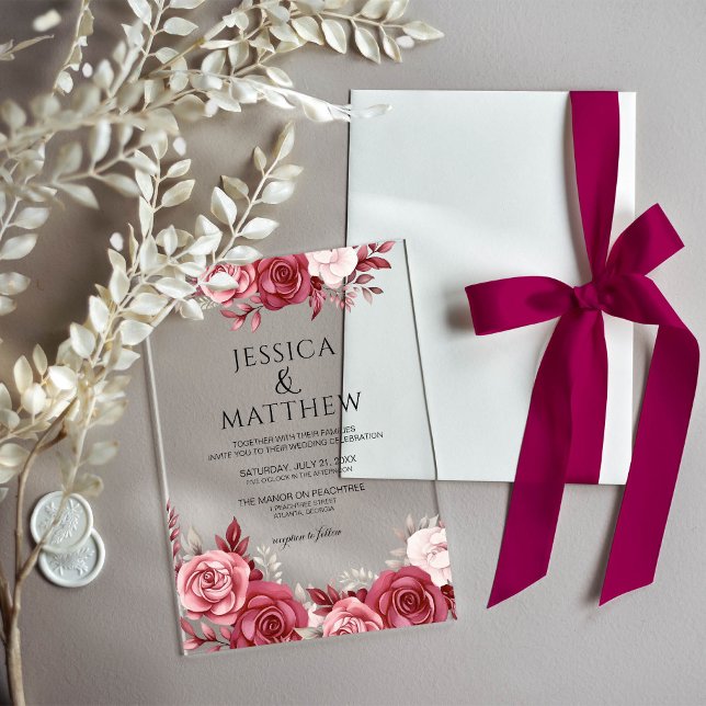 Invitations En Acrylique Boho Burgundy Floral Wedding (Créateur téléchargé)