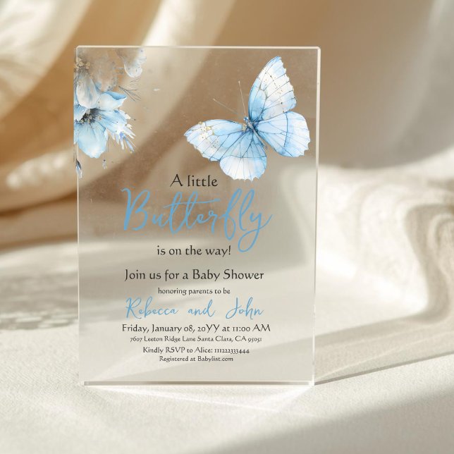 Invitations En Acrylique Boho Butterfly Wildflower Floral Boy Baby Shower (Créateur téléchargé)