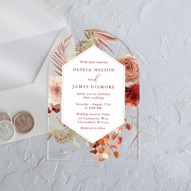 Invitations En Acrylique Boho Cadre Floral Mariage moderne (Créateur téléchargé)