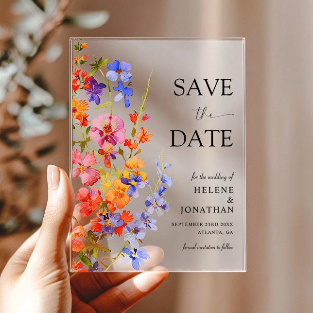 Invitations En Acrylique Boho Chic Elegant Wildflower Wedding Save The Date (Boho Chic Elegant Wildflower Wedding Save The Date Acrylic Invitations)