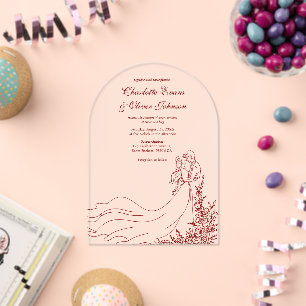 Invitations En Acrylique Boho Chic Main tiré Couple Mariage