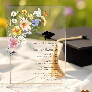 Invitations En Acrylique Boho Colorful Fleur sauvage Graduation Party Photo