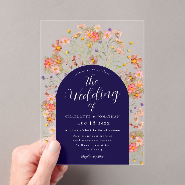 Invitations En Acrylique Boho Fall Rustic Floral Navy Mariage bleu (In situ (ordinateur de poche))