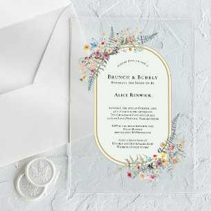Invitations En Acrylique Boho Fleur de Fougère Menthe Verte Petit Déjeuner