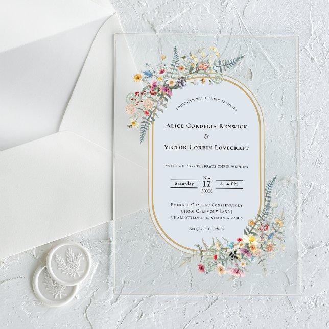 Invitations En Acrylique Boho Fleur sauvage Fern Dusty Mariage bleu (Créateur téléchargé)