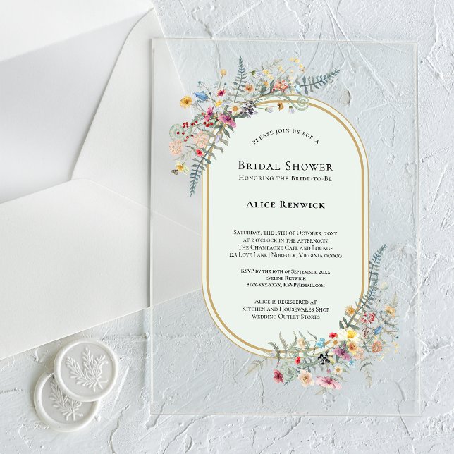 Invitations En Acrylique Boho Fleur sauvage Fern Mint Fête des mariées vert (Créateur téléchargé)