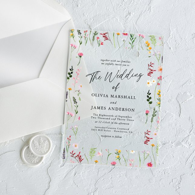 Invitations En Acrylique Boho Fleur sauvage Floral Mariage (Créateur téléchargé)