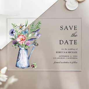 Invitations En Acrylique Boho Fleur sauvage Floral Wedding Enregistrer la d