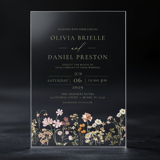 Invitations En Acrylique Boho Fleur sauvage Garden Sage Mariage vert (Créateur téléchargé)