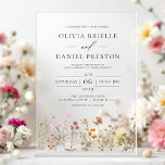 Invitations En Acrylique Boho Fleur sauvage Garden Wedding<br><div class="desc">Capturez l'essence d'un mariage boho avec ces invitations acryliques de jardin fleur sauvage. Conçu à partir d'acrylique clair, chaque invitation présente des illustrations fleurs sauvages délicates et des tons terreux qui apportent une touche naturelle et enchanteresse à votre papeterie mariage. Parfaites pour les mariages de l'extérieur ou de la campagne,...</div>