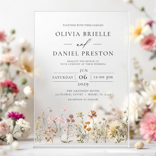 Invitations En Acrylique Boho Fleur sauvage Garden Wedding (Créateur téléchargé)