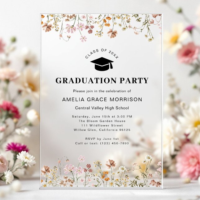Invitations En Acrylique Boho Fleur sauvage Graduation Party Boho Bloom (Créateur téléchargé)