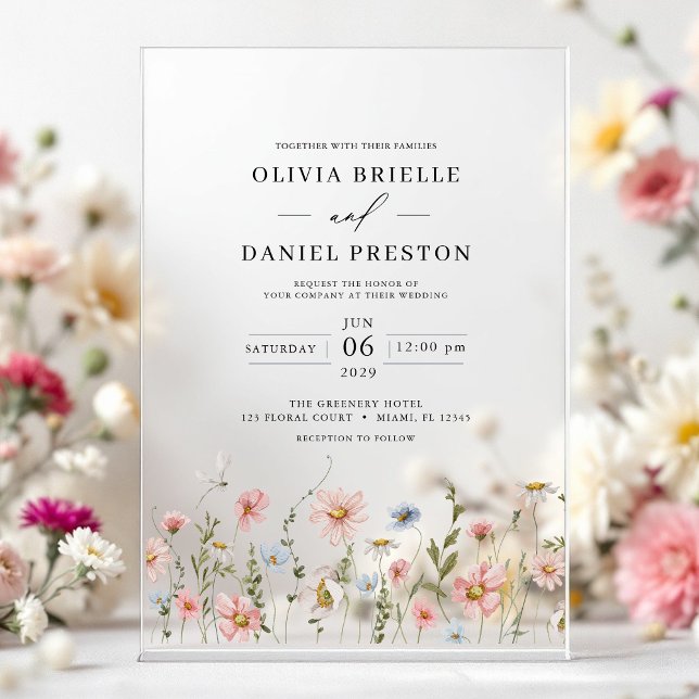 Invitations En Acrylique Boho Fleur sauvage Jardin Floral Mariage (Créateur téléchargé)