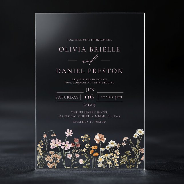 Invitations En Acrylique Boho Fleur sauvage Jardin rose Mariage (Créateur téléchargé)