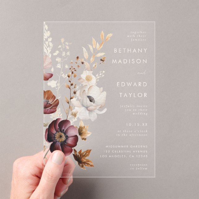 Invitations En Acrylique Boho Floral Mariage (In situ (ordinateur de poche))