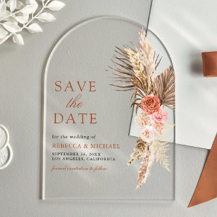 Invitations En Acrylique Boho Floral Terreux Mariage Pampas Économisez la D