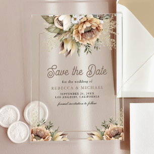 Invitations En Acrylique Boho Floral Terreux Taupe Mariage Enregistrez la D