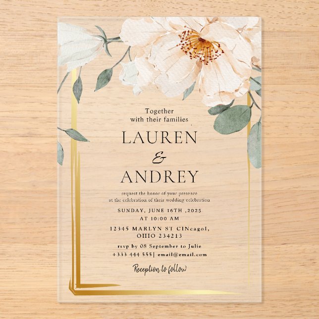 Invitations En Acrylique Boho Floral  Wedding  (Recto)