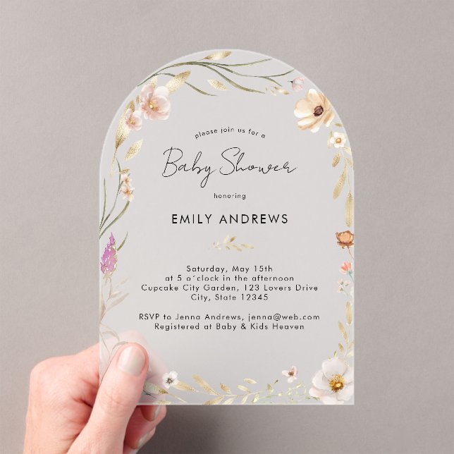 Invitations En Acrylique Boho Flower Baby Shower  (In situ (ordinateur de poche))
