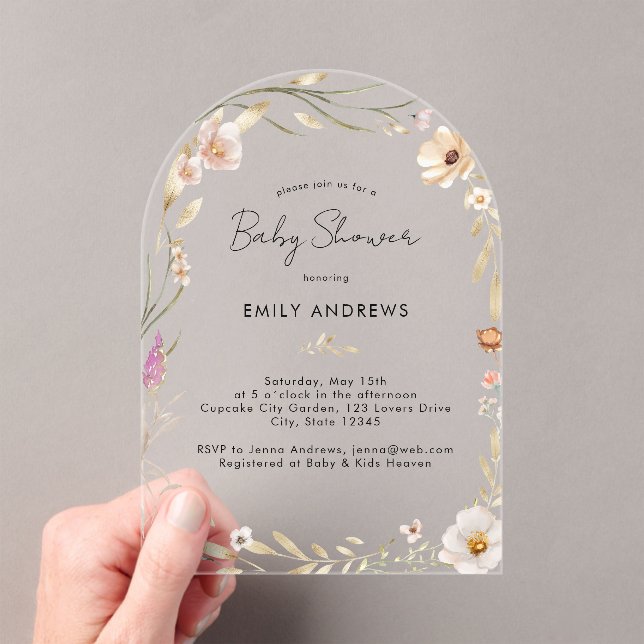 Invitations En Acrylique Boho Flower Baby Shower Acrylic (In situ (ordinateur de poche))