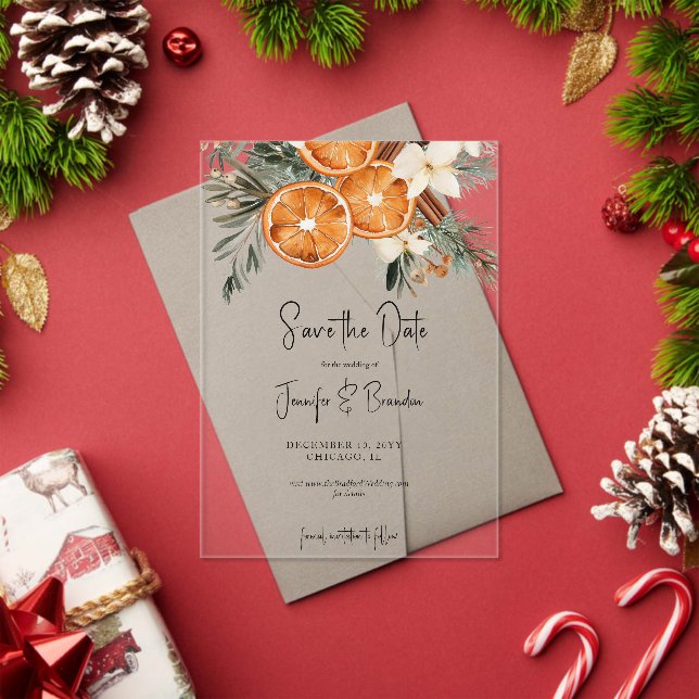 Invitations En Acrylique Boho Greenery d'hiver oranges séchées Save the dat (Insitu (vacances))