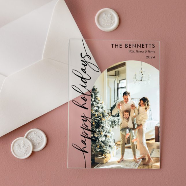 Invitations En Acrylique Boho Happy Holidays Arch Photo Christmas Card (Créateur téléchargé)