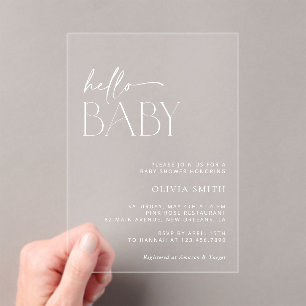 Invitations En Acrylique Boho minimal, Bonjour bébé, Baby shower moderne