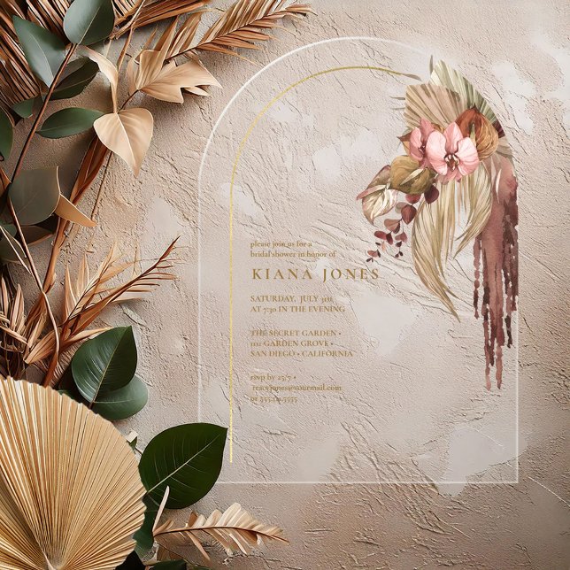 Invitations En Acrylique Boho Oasis Mariage Floral Fête des mariées ID959 (Créateur téléchargé)