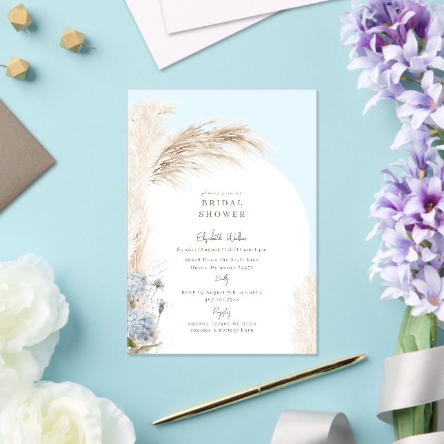 Invitations En Acrylique Boho Pampas Bleu Glacé Baby Shower de Mariage (Insitu (Mariage))