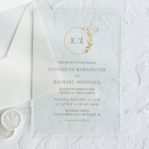 Invitations En Acrylique Boho Pampas Grass Monogramme Mariage de couronne