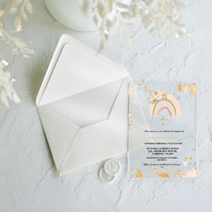 Invitations En Acrylique Boho Pampas Grass Rainbow Girl BAptism Christening