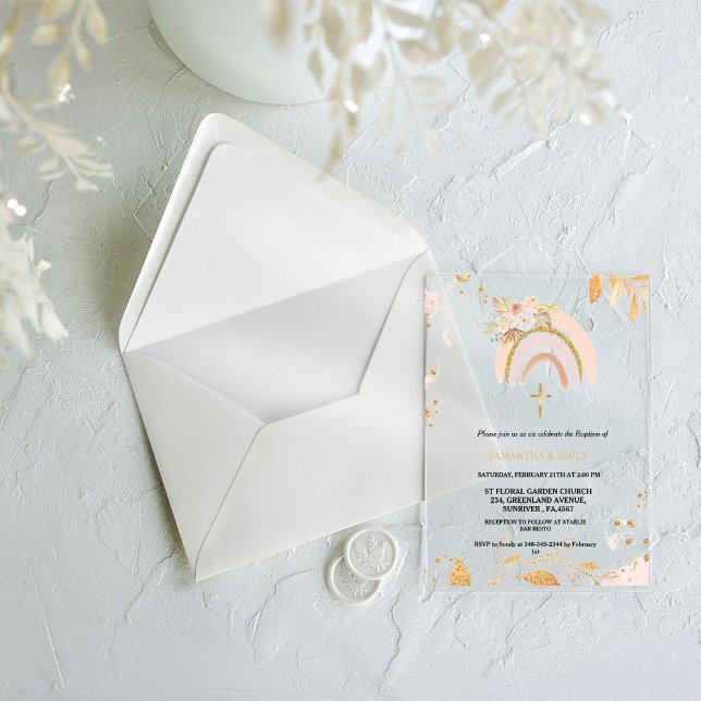 Invitations En Acrylique Boho Pampas Grass Rainbow Girl BAptism Christening (Créateur téléchargé)