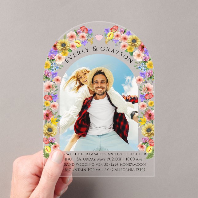 Invitations En Acrylique Boho Photo Arch Fleur sauvage Bloom Mariage (In situ (ordinateur de poche))