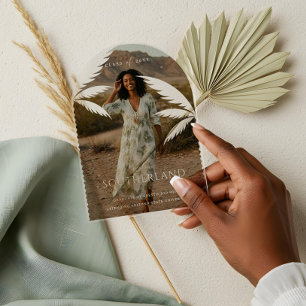 Invitations En Acrylique Boho Retro Tropical Palm Tree Graduation Photo