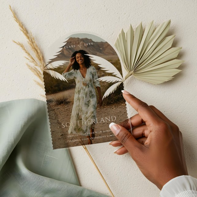 Invitations En Acrylique Boho Retro Tropical Palm Tree Graduation Photo (Boho Retro Tropical Palm Tree Graduation Photo Acrylic Invitations)