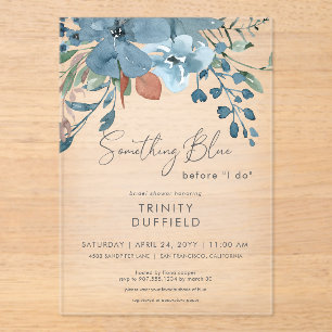 Invitations En Acrylique Boho Rust Blue Floral Quelque chose de bleu Fête d