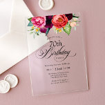 Invitations En Acrylique Boho Rustic Watercolor Floral 70e fête d'anniversa<br><div class="desc">Cette merveilleusement féminine et rustique boho style 70ème anniversaire invitation acrylique a une somptueuse palette de couleurs riches en terre cuite, pêche profonde, rouge bordeaux, violet, turquoise et jaune. Les jolis éléments botaniques aquarelles ont un charme organique d'inspiration nature et faire pop l'invitation avec style. Élégant script de calligraphie épelle...</div>