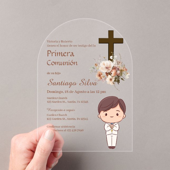 Invitations En Acrylique Boho Spanish First Holy Communion (In situ (ordinateur de poche))