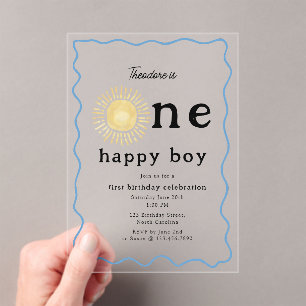Invitations En Acrylique Boho Sunshine Premier anniversaire Un joyeux garço