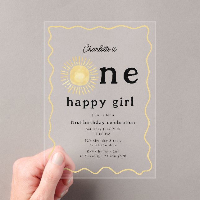 Invitations En Acrylique Boho Sunshine premier anniversaire une joyeuse fil (In situ (ordinateur de poche))