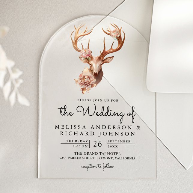 Invitations En Acrylique Boho Terracotta Floral Deer Wedding (Créateur téléchargé)