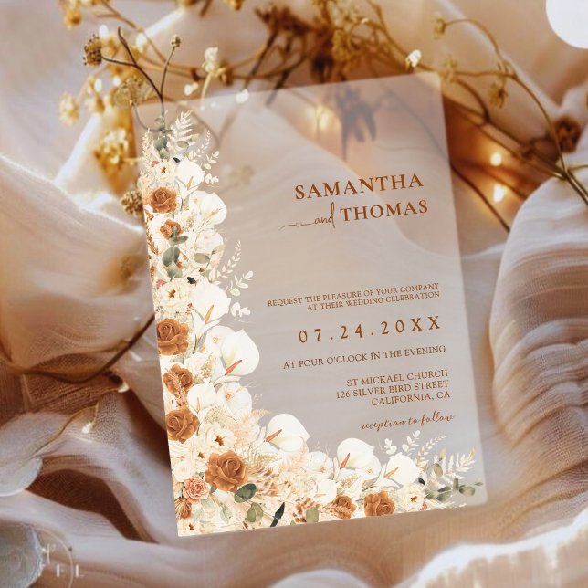 Invitations En Acrylique Boho Terracotta Rose & Pampas Grass Mariage (Créateur téléchargé)