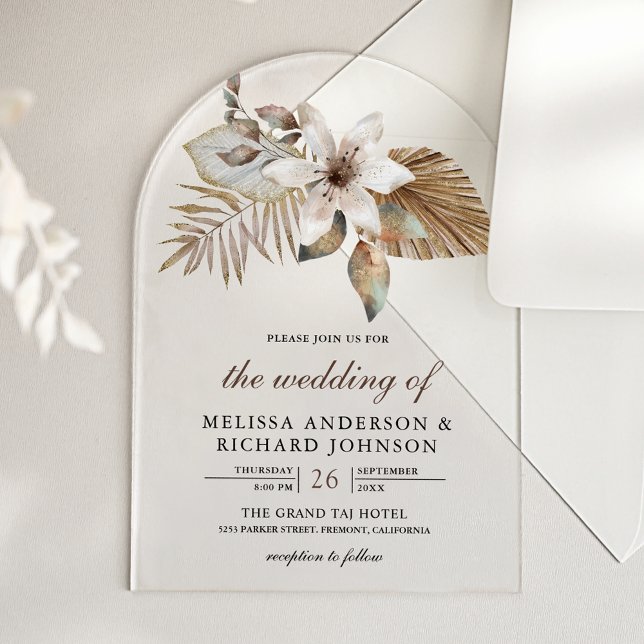 Invitations En Acrylique Boho Tropical Dried Palm Floral Wedding (Créateur téléchargé)