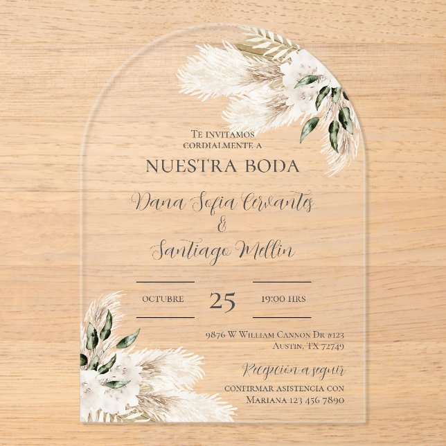Invitations En Acrylique Boho Wedding invite en espagnol (Recto)