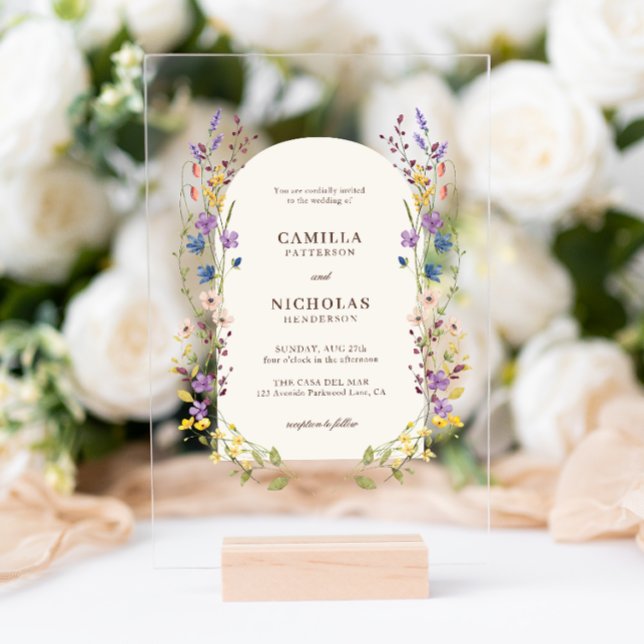 Invitations En Acrylique Boho Whimsical Fleur sauvage Arch Mariage (Créateur téléchargé)