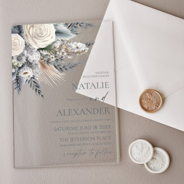 Invitations En Acrylique Boho White Rose Floral Mariage Jardin (Créateur téléchargé)