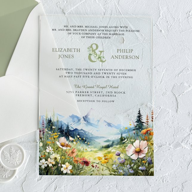 Invitations En Acrylique Boho Wildflower Mountain Meadow Wedding (Créateur téléchargé)
